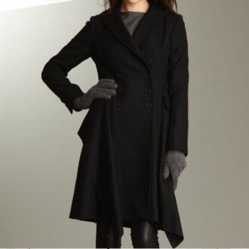 All Saints Obia Coat Size 6 Black Peplum Double Breasted Wool-Blend Gwen RARE